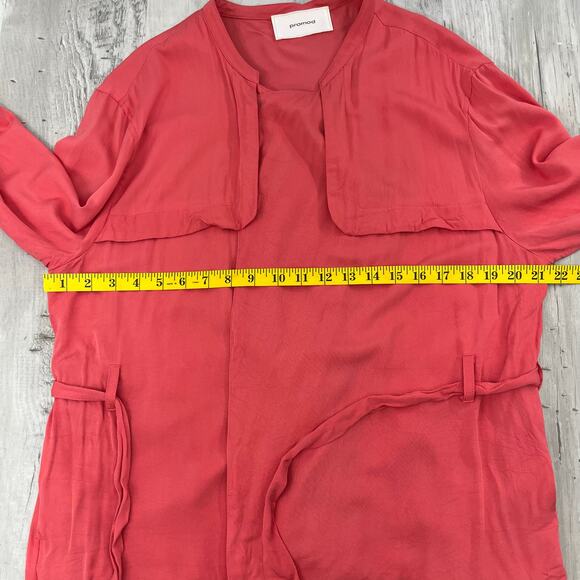 Promod Belted 3/4 Sleeve Lightweight Bright Colorful Basic Open Front Blazer - Picture 8 of 9